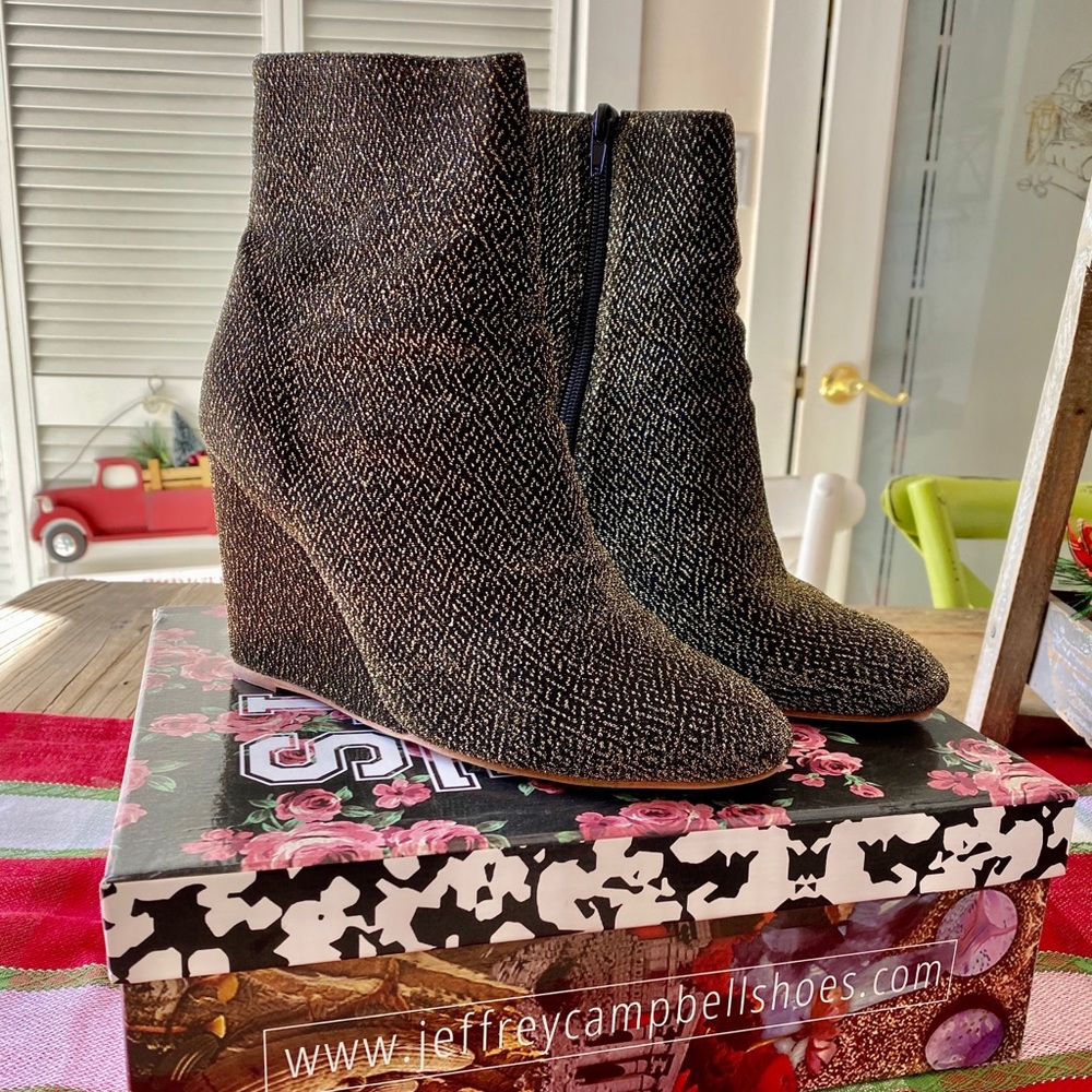 Jeffrey Campbell Black Tweed Wedge Ankle Boots